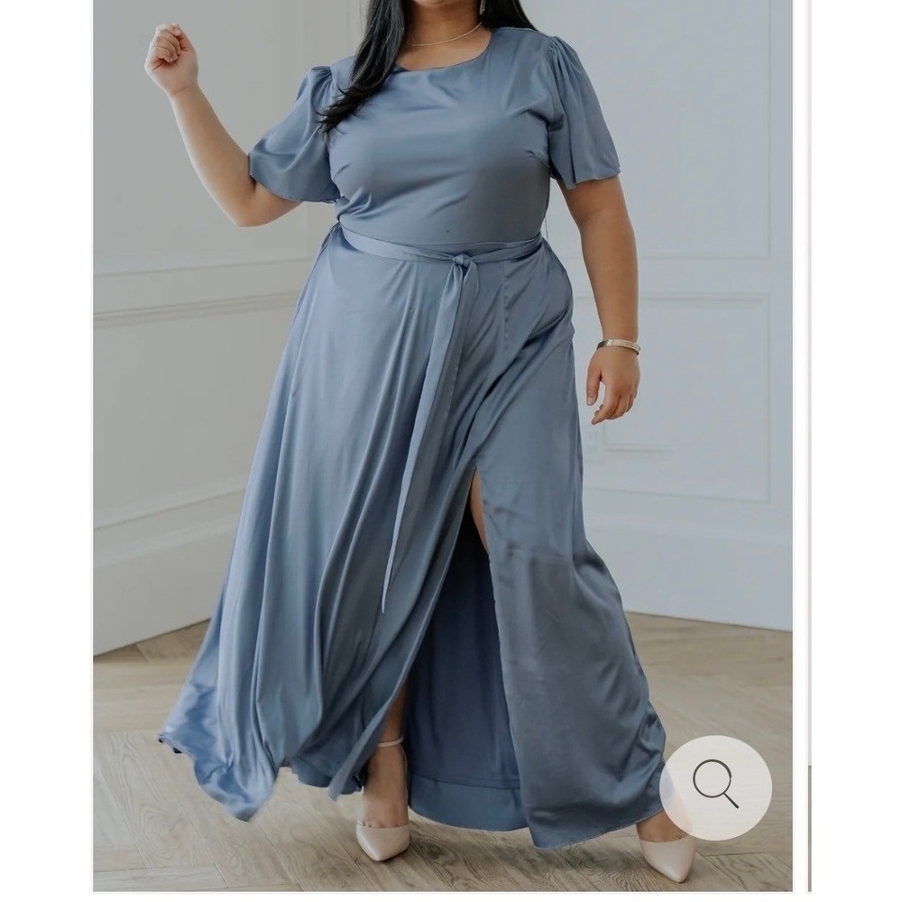 BALTICBORN  Agness Blue Satin Maxi‎ Dress Puff Sleeve Size 2XL Elegant Dress